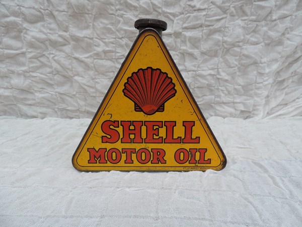 Bidon d’huile triangulaire Shell Motor Oil Golden